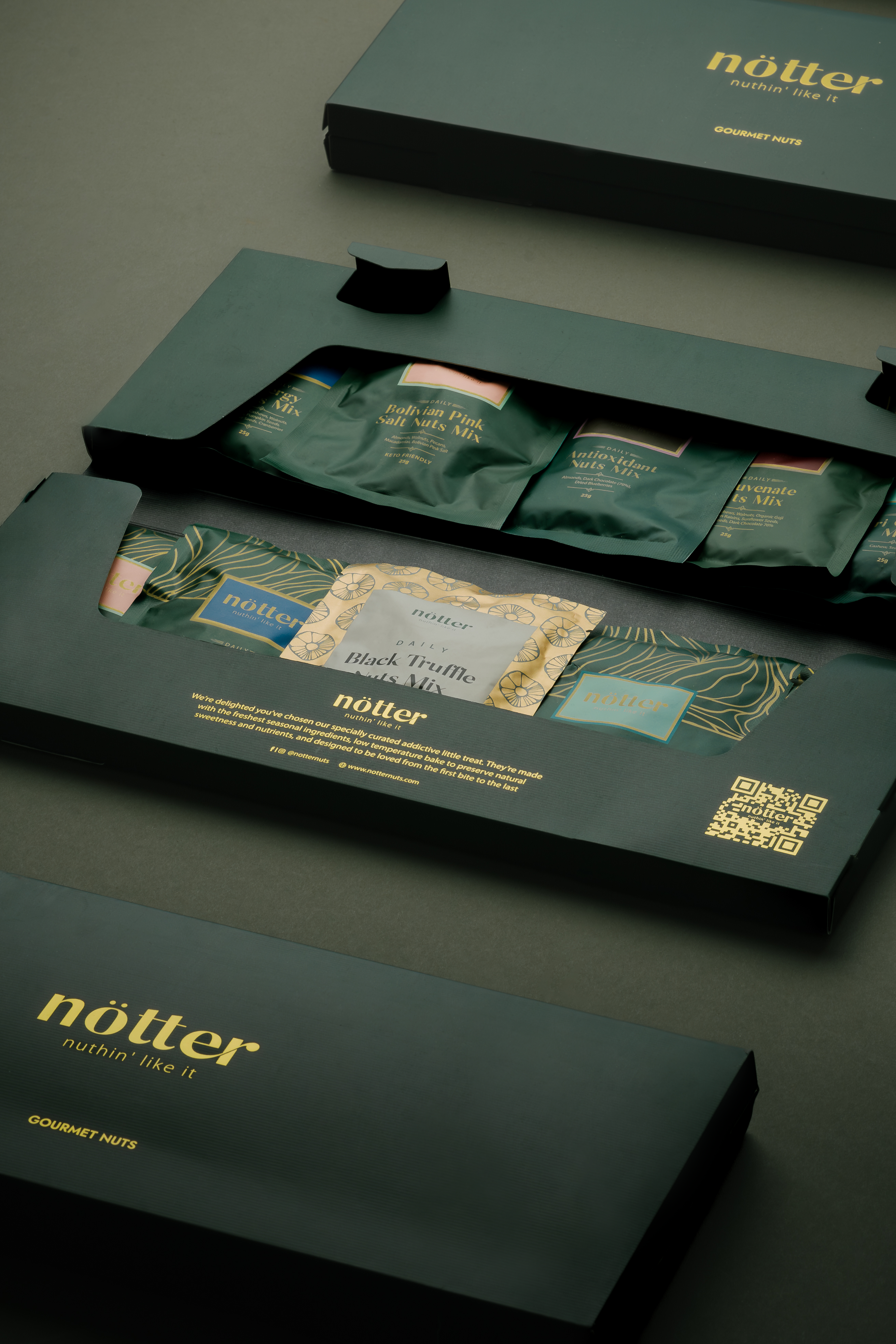 Sleek travel pack filled with a mix of gourmet nuts