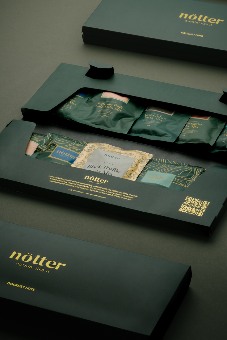 Sleek travel pack filled with a mix of gourmet nuts