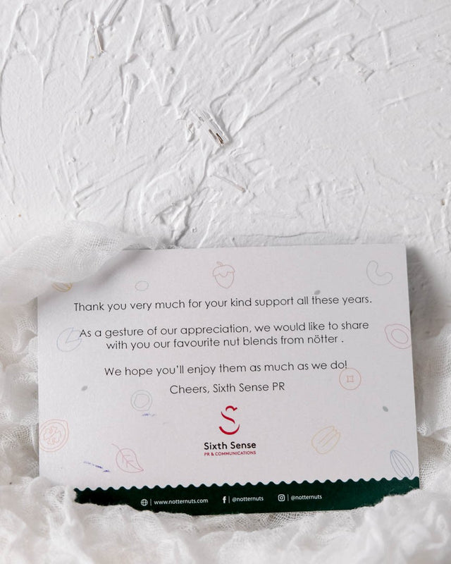 A greeting card with a white background and green border, featuring a personalized message that reads 'Thank you very much for kind support over the years. We hope you enjoy them much as we do.